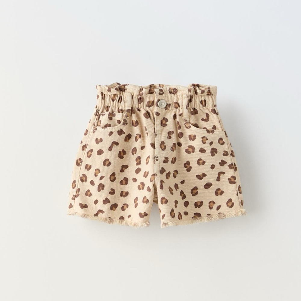 NWT Zara 1.5Y paperbag leopard print shorts